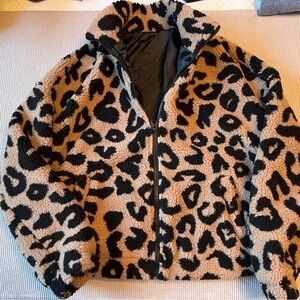 Leopard Print Fleece Sherpa Jacket